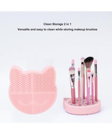 Silicon Makeup Brush Cleaner Mat - Portable Cat Head Design | Efficient Brush Cleaning Pad for Cosmetics - Pink - Buy Online on GoSupps.com