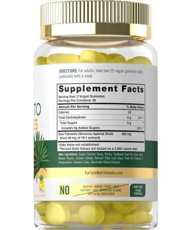 Carlyle Saw Palmetto Gummies 480mg - 60 Count | Vegan Non-GMO & Gluten Free Extract from Saw Palmetto Berries - Natural Lemon Flavor - Buy Online on GoSupps.com