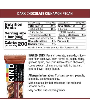 KIND Bars Dark Chocolate Cinnamon Pecan - 12 Bars (1.4 oz Each) | Healthy Snack - Buy Online on GoSupps.com