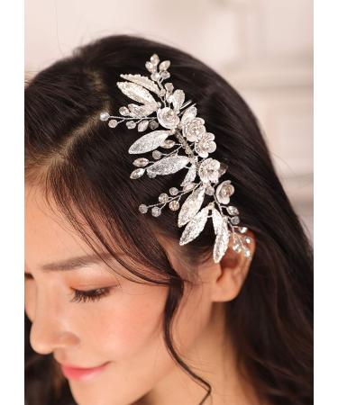 Kercisbeauty Wedding Bridal Headpiece Vintage Boho Hair Comb with Rhinestones Flower Garden Wedding Jewelry for Brides Bridesmaid Dainty Handmade Art Deco