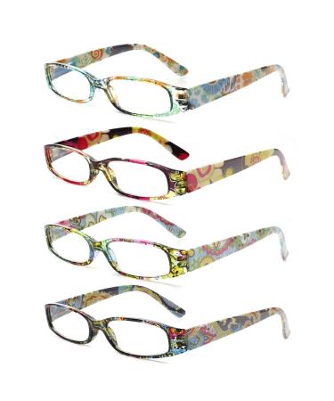 Cojwis 4 Pack Women Reading glasses with beautiful pattern glasses spring hinges for women reader (4 color 2.00 multiplier_x) 4 Mix color 2.0 x - Buy Online on GoSupps.com