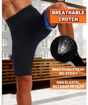 LMCOB Men's Sauna Sweat Short Pants - Compression High Waist Leggings for Workout - Blue Lining - Large - Buy Online on GoSupps.com