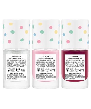 Shop Minico Premium Kinder Nail Polish Set - 3 Pack Glitter Pink & Rose - Removable Vegan Child-Friendly & Dermatologically Tested - Buy Online on GoSupps.com