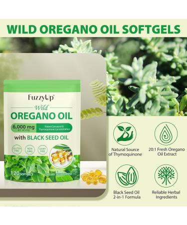  FuzzyUp Oregano Oil 6000mg with Black Seed Oil 200mg 120 Softgels - Maximum Concentration 165mg Carvacrol Organic & Non-GMO Supports Immune & Digestive Health (1) - Buy Online on GoSupps.com