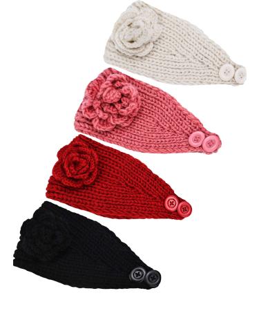 4 Pieces Chunky Knit Headbands Winter Braided Headband Ear Warmer Crochet Head Wraps for Women Girls (Color set 7)