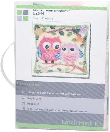 Beyond Your Thoughts Latch Hook Kit for DIY Throw Pillow Cover - 16x16 inch - Shaggy Craft Christmas Gift - Owl/Dog/Cat/Bear/Bird Design - Yellow - Buy Online on GoSupps.com