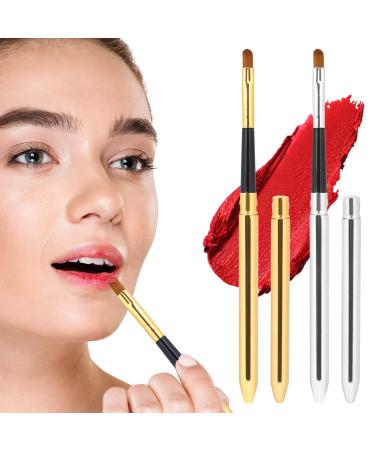 2 PCS Retractable Lip Brush for Lipstick Travel Lip Brush with Cap Mini Lip Brush Applicator Flat for Gloss Creams Professional Lipstick Brush Lip Wands Reusable Travel Makeup Brush for Women Girls