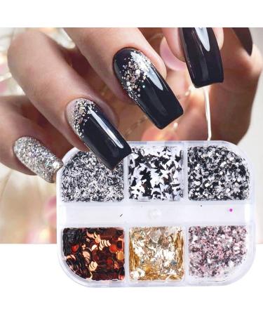 Manicure Hexagon Butterfly-shape Irregular Spangles Colorful Black White Nails Sequins Glitter Flakes(01) - Buy Online on GoSupps.com