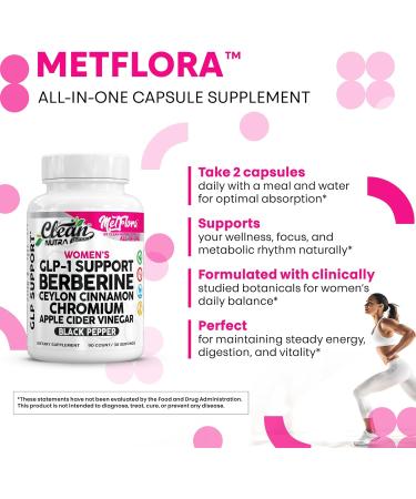 Clean Nutra Women's GLP-1 Support Complex Berberine with Ceylon Cinnamon Chromium Apple Cider Vinegar 90 Capsules - Buy Online on GoSupps.com