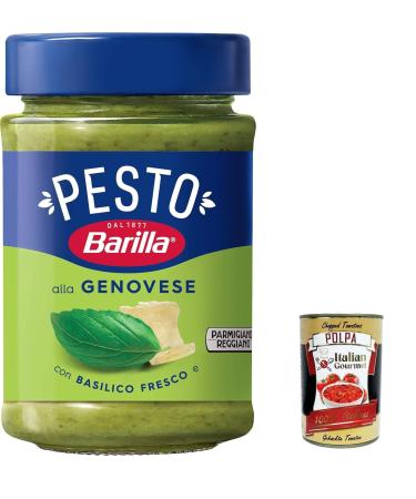 Italian Gourmet E.R. Barilla Pesto alla Genovese 3-pack of gluten-free Italian pasta sauces with 100% sustainably sourced Italian basil and Parmigiano Reggiano cheese + Italian polpa 400g