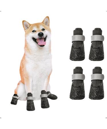 Waterproof dog boots paw protection non -slip dog shoes with adjustable reflective straps for small medium and large dogs 4 pieces (size L black) L black