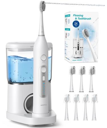 AGPTEK Toothbrush Flosser Electric Toothbrush and Water Flossing Combo 7 Replace Brush Head 5 Adjustable Modes 2 Charger Ways Detachable 500ml Water Reservoir Portable Tube for Travel Use