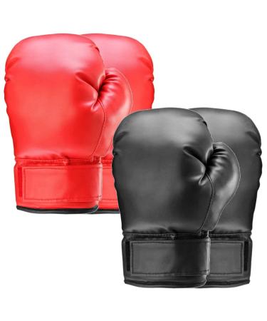 PiscatorZone 2 Pair Adult Boxing Gloves Black & Red Punching Gloves Kickboxing Professional Gloves for Punch Bag