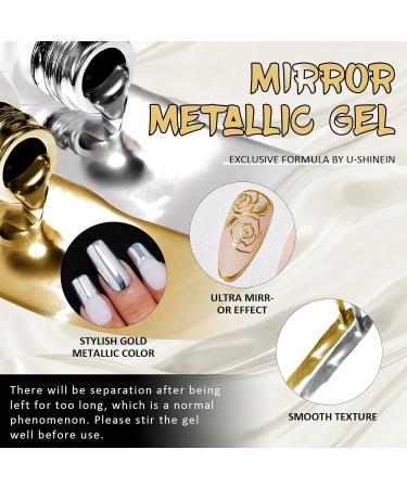 U-Shinein 2x12ml Metallic Painting Nail Gel Liner Gold & Silver Metal Painted Drawing Gel Strong Mirror Reflection Nail Art Paint Nail Liner Gel UV Nail Gel with Build in Thin Brush Gold+Silver - Buy Online on GoSupps.com
