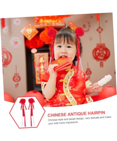 minkissy 2 Pairs Antique Hairpin Hanfu Hair Clips Kids Spring Festival Pom Pom Hair Clips Tassel Hair Clip New Year Hair Accessories Furry Hair Clips Fabric Issue Card Baby Spherical - Buy Online on GoSupps.com