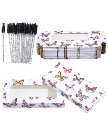 20 Pieces Empty Lash Boxes Packaging Wholesale Eyelashes Packaging Box Glitter Paper False Eyelash Boxes Soft Paper Lash Case Storage with 20pcs Disposable Mascara Wands (Butterfly)