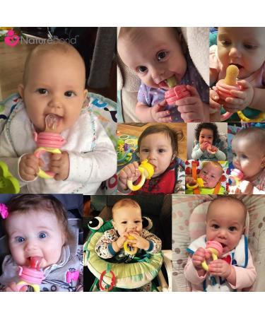 NatureBond Baby Food Feeder Pacifier (2 Pack) - Teething Toy Teether | Includes Silicone Sacs in Peach Pink and Lemonade Yellow - Buy Online on GoSupps.com