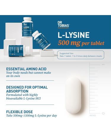 Dr. Tobias L-Lysine 500 mg Tablets | Essential Amino Acid for Daily Wellness | Supports Collagen Synthesis* | Vegan Non-GMO Gelatin-Free Lysine Supplement | 100 Tablets - Buy Online on GoSupps.com