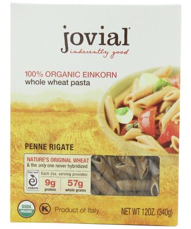 Jovial Einkorn 100% Organic Whole Wheat Penne Rigate - Einkorn Pasta, High Protein, Non-GMO, USDA Certified Organic, Lower Carb, Delicious Pasta Made in Italy - 12 Oz, 6 Pack Standard Packaging