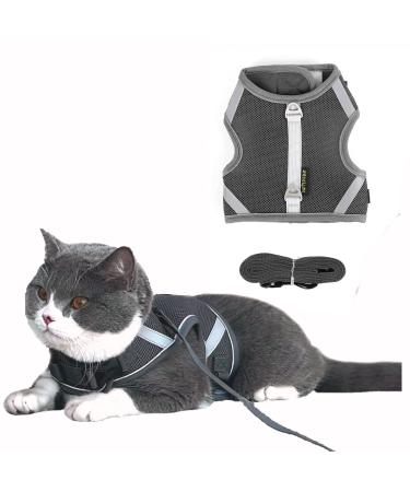 Cat dishes with a leash outbreak -proof cat leash with dishes for cats cat dishes and line set breathable reflective cat harness breasts for small kitten (m gray) gray m