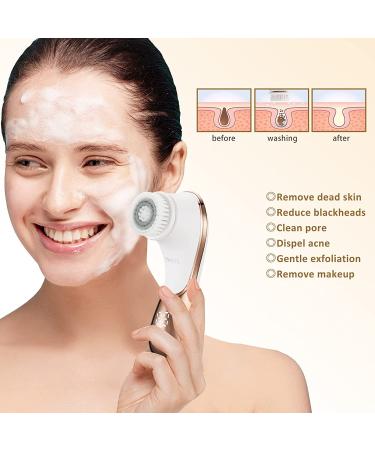 Electric Facial Cleansing Brush - Rechargeable Exfoliator for Deep Cleansing & Massaging | IPX-7 Waterproof with 4 Brush Heads - White & Rose Gold - Buy Online on GoSupps.com
