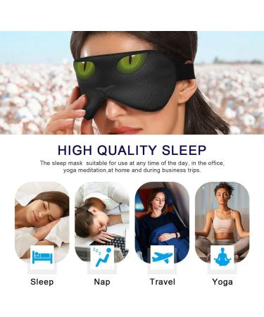 Kaskirky Light Blocking Eye Mask for Business Travel & Meditation - Adjustable for Men and Women, Deep Sleep Comfort, Fat Cat Green Eye Design - Buy Online on GoSupps.com