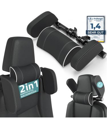 Honax Premium headrest certified for children & adults - no tool necessary!- Neck support neck pillow cars |Sleep while driving |Travel pillow car |leather black - Buy Online on GoSupps.com