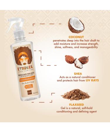 ETNIKER Curl Refresher Spray. Curly & Wavy hair. Revive & Refresh. Coconut Flaxseed Shea Butter & Rambutan Seed Extract| Free from Silicones Oils Alcohol Parabens. Size: 10.14 fl oz (300 ml) - Buy Online on GoSupps.com