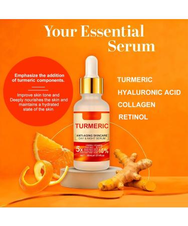 2PC Turmeric Face Serum for Women Turmeric Face Essence Day-Night Anti Aging Facial Serum with 15% Hyaluronic Acid for Firming Tighting Smoothes Hydrating Even Skin Tone 1.014 Oz *2 - Buy Online on GoSupps.com