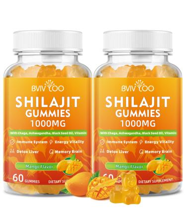 2 Packs Shilajit Gummies 1000mg Sugar Free - Shilajit Supplement for Men & Women - High in 85+ Trace Minerals & Fulvic Acid - Energy Brain Immunity - 120 Gummies Mango 2Pack