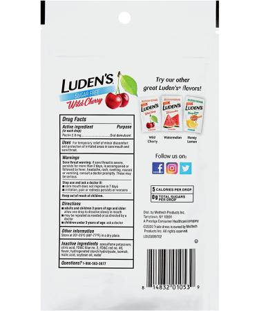 Luden's Sugar-Free Wild Cherry Throat Drops 25ct (Pack of 6) - Soothing Relief for Sore Throats - Buy Online on GoSupps.com
