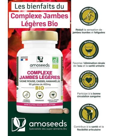 Organic Light Legs | Blood Circulation Drainage Elimination | Red Vine Blackcurrant Witch Hazel | 90 Capsules of 400mg | Top Quality - Buy Online on GoSupps.com