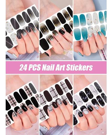 24PCS Black & White Nail Wraps - Self-Adhesive Star Moon Art Stickers with Nail File | DIY 3D Nail Decoration - Buy Online on GoSupps.com