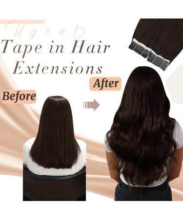 Ugeat Real Hair Extensions Tape - Invisible Dark Brown Remy Tape Extensions - 20 Pieces 45cm 50g #2 - Buy Online on GoSupps.com