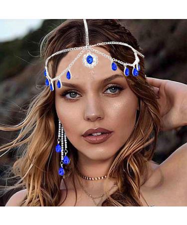 Zeelina Rhinestone Head Chain Set Blue Forehead Chains Festival for Women Rhinestone - Buy Online on GoSupps.com