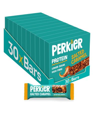 Perkier Salted Caramel Snack Bars (30 Pack) Vegan Gluten Free Protein High Fibre Lower Sugar - Natural Ingredients Lower Calorie Healthy No Palm Oil Salted Caramel 30 count (Pack of 1)