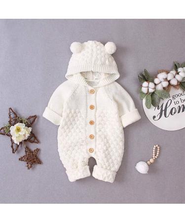 Baby Knitted Hooded Romper Bodysuit | Long Sleeve Jumpsuit 12-18 Months | White-Hairball | Fall/Winter Clothes for Boy/Girl - Buy Online on GoSupps.com
