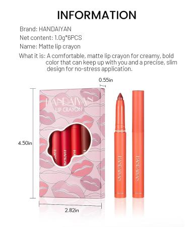 6Pcs HANDAIYAN Rotating Matte Lip Crayon Set B with Built-In Sharpener - Buy Online on GoSupps.com