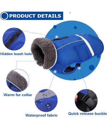 Reflective Waterproof Dog Winter Jacket with Thicken Fleece Lining - Blue - Medium - Buy Online on GoSupps.com