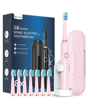 Sonic Electric Toothbrush for Adults and Kids - Sonic Toothbrushes with 8 Tooth Brush Replacement Head and 5 Brushing Modes 120 Days of Use with 3-Hour Fast Charge 2 Minute Smart Timer Pink 1 count (Pack of 1)
