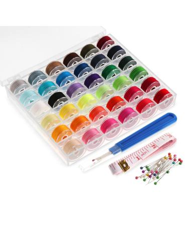 ilauke 36Pcs Bobbins Sewing Thread with Bobbin Case, Size A Prewound Sewing Bobbins, Polyester Thread Compatible for Brother/Singer/Babylock/Janome/Elna Embroidery Machine 36 Color