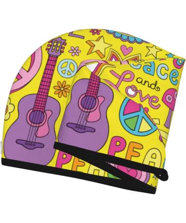 Hair Towel Wrap for Quick Drying - Button Towel Turban & Head Towel - Peace Love Dove Flower Power Design - Buy Online on GoSupps.com