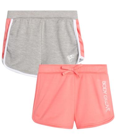 Body Glove Girls Active Shorts - 2 Pack Soft Cozy Athletic Gym Dolphin Shorts (Size: 7-12) Coral/Grey 7