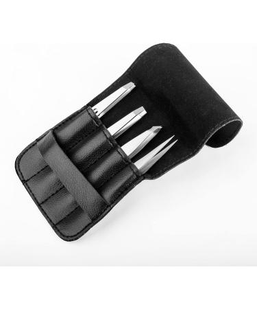 Professional Stainless Steel Eyebrow Tweezers Set - 4 Pieces with Travel Case by Hobri International - Perfect Beauty and Personal Care Tool - Buy Online on GoSupps.com