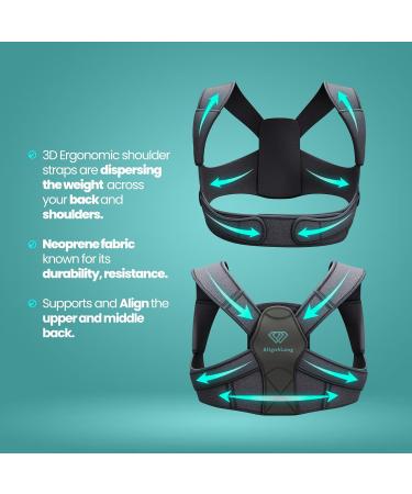 Posture Corrector for Men & Women - Adjustable Back Brace for Neck Shoulder Pain Relief & Spine Alignment - Medium Gray - Buy Online on GoSupps.com