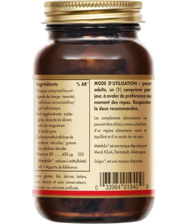 Solgar Metafolin - Vitamin B9-400 g - Maternity - Essential Vitamin Pregnancy - Growth of Maternal Tissue - Highly Available - Food Supplement - Bottle of 50 Tablets - Buy Online on GoSupps.com