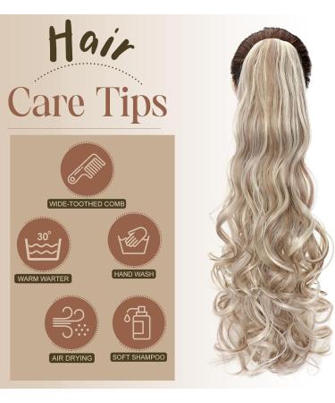 TESS Claw Clip in Ponytail Hair Extensions 24 Inches Curly Wavy Ponytail Extension Ash Blonde Balayage Hair Extensions Clip in Ponytail Blond for Women 150g - Buy Online on GoSupps.com