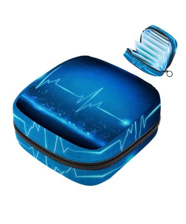 MUOOUM Sanitary Napkin Storage Bag Blue Cardiogram Print Menstrual Cup Pouch Portable Sanitary Napkin Pads Storage Bags Feminine Menstruation First Period Bag for Teen Girls Women Ladies Multi-colored 1