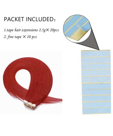 SEGO 20 Wefts Tape in Extensions - 50g Remy Real Hair - 18 Red Hairpieces + 10 Free Tapes - International Shipping Available - Buy Online on GoSupps.com