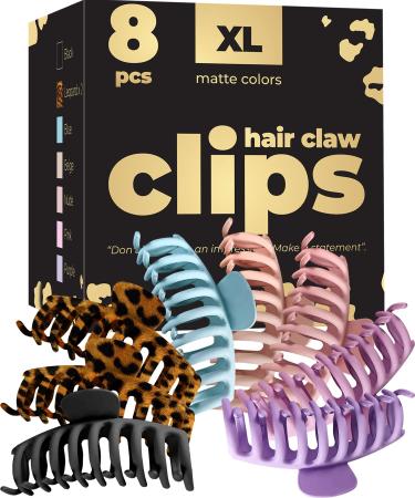 Hair Claw Clips Big Claw Clips (8 Pack) Hair Clips for Women Big Claw Clips for Thick Hair (Premium) Strong Big Hair Claws Banana Jaw Clips Big Hair Clips for Thin Hair